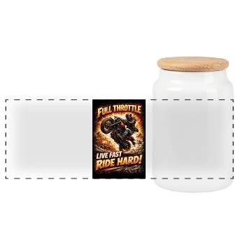 Full throttle: Motorcycle Fire - Panoramic Cookie Jar with Wooden Lid - white - Front