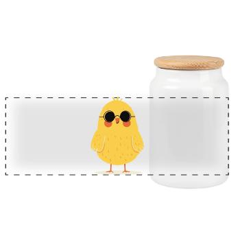 Chick with sunglasses - Panoramic Cookie Jar with Wooden Lid - white - Front