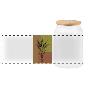 Weizen Ähren Line Art – Botanisches Design - Panorama Keksdose mit Holzdeckel - Weiß - Vorne