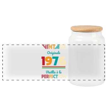 1976 – Vintage – Vieillie à la perfection - Boîte à biscuits avec couvercle en bois - blanc - Devant