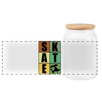 skate skateboard - Boîte à biscuits avec couvercle en bois - blanc - Devant