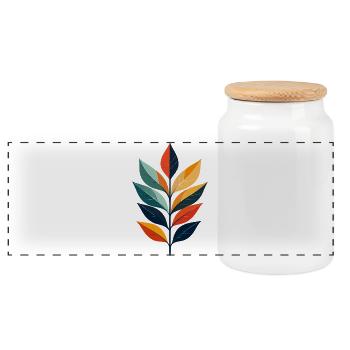 Colored Leaf Branches Design Autumn Leaves Art - Panoramic Cookie Jar with Wooden Lid - white - Front