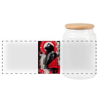 Masque à gaz de style géométrique - Boîte à biscuits avec couvercle en bois - blanc - Devant
