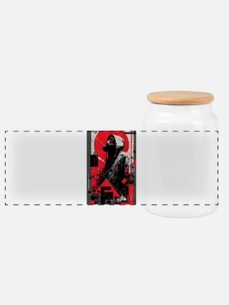Gas Mask in Graffiti Dystopia - Panoramic Cookie Jar with Wooden Lid - white