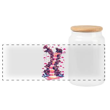 Pink waterfall with bear light - Panoramic Cookie Jar with Wooden Lid - white - Front