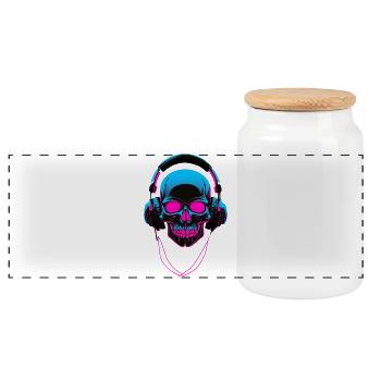 Neon Skull with Headphones - Panoramic Cookie Jar with Wooden Lid - white - Front