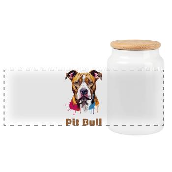 Portrait de pitbull avec éclaboussures de peinture - Boîte à biscuits avec couvercle en bois - blanc - Devant