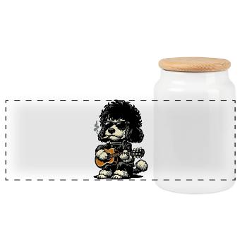 Rocking poodle with guitar - Panoramic Cookie Jar with Wooden Lid - white - Front