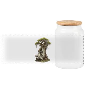 Vieille femme sur le banc | La Cabane des Souvenirs - Boîte à biscuits avec couvercle en bois - blanc - Devant