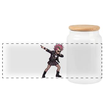 Punk Girl Dab – Naughty Street Cartoon Motif - Panoramic Cookie Jar with Wooden Lid - white - Front