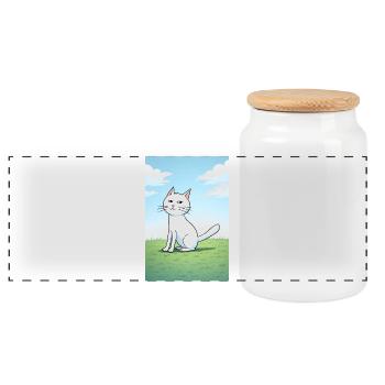 Weiße Katze mit frechen Blick - Panorama Keksdose mit Holzdeckel - Weiß - Vorne