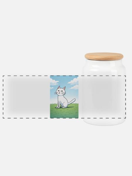 Weiße Katze mit frechen Blick - Panorama Keksdose mit Holzdeckel - Weiß