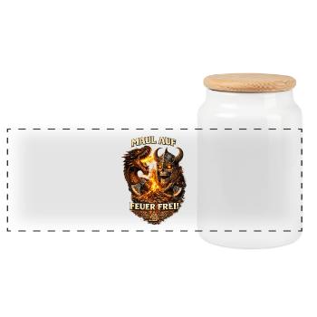 Skull Warrior Dragonfire - Panoramic Cookie Jar with Wooden Lid - white - Front