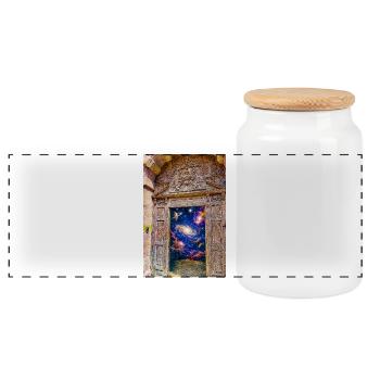 Space Gate Cosmic Portal Door - Panoramic Cookie Jar with Wooden Lid - white - Front