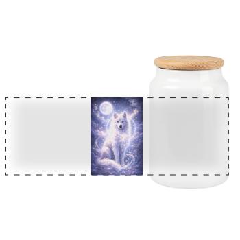 Mystic Wolf Moon Sticker Fantasy Animal Spiritual  - Panorama Keksdose mit Holzdeckel - Weiß - Vorne
