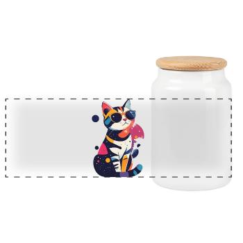 Motif pop art Chat avec lunettes de soleil Cool Cats - Boîte à biscuits avec couvercle en bois - blanc - Devant
