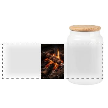 Flames skewer at the campfire - Panoramic Cookie Jar with Wooden Lid - white - Front