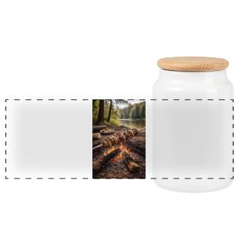Lagerfeuer Grillspieße am See - Panorama Keksdose mit Holzdeckel - Weiß - Vorne