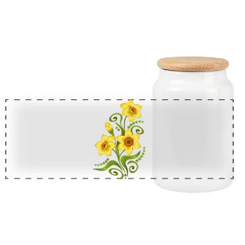 Flowers - Panoramic Cookie Jar with Wooden Lid - white - Front