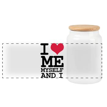 I Love Me Myself and I - Humor - Panoramic Cookie Jar with Wooden Lid - white - Front