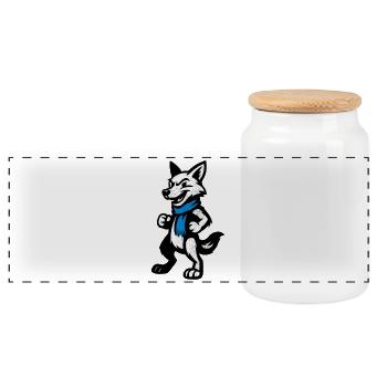 Wolfsheld mit blauem Schal - Panorama Keksdose mit Holzdeckel - Weiß - Vorne