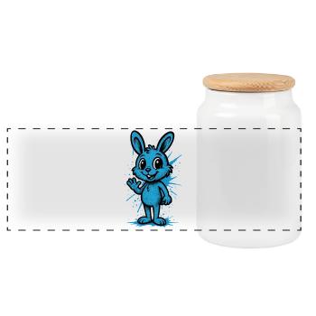 Blue Splash Bunny Graphic - Panoramic Cookie Jar with Wooden Lid - white - Front