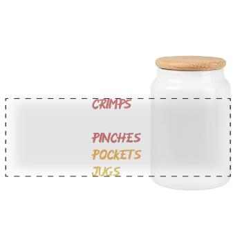 Bulleted climbing holds retro colors lettering - Panoramic Cookie Jar with Wooden Lid - white - Front