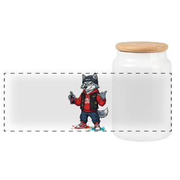 Wilder Wolf Streetwear Graffiti - Panorama Keksdose mit Holzdeckel - Weiß - Vorne