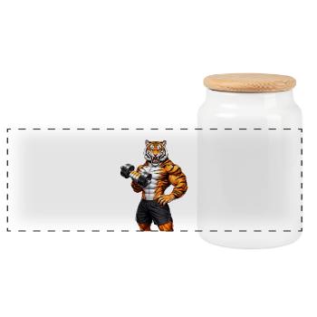 Muscle Tiger Gym Motivation Power Animal - Panoramic Cookie Jar with Wooden Lid - white - Front
