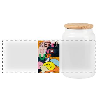 Never give up art poster - Panoramic Cookie Jar with Wooden Lid - white - Front