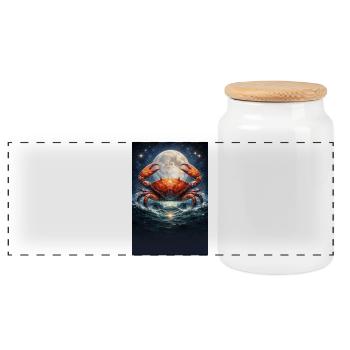 Cancer - Panoramic Cookie Jar with Wooden Lid - white - Front