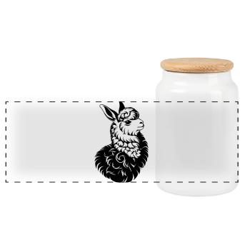 Llama Head T-Shirt – Black Vintage Animal Print - Panoramic Cookie Jar with Wooden Lid - white - Front