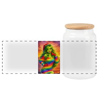 Rainbow girl in the evening light - Panoramic Cookie Jar with Wooden Lid - white - Front