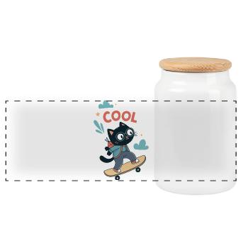 Skater Cat - Panorama Keksdose mit Holzdeckel - Weiß - Vorne