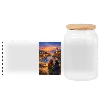 Brise am Poppy Cove Leuchtturm - Panorama Keksdose mit Holzdeckel - Weiß - Vorne