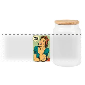 Bierzeit Retro-Pin-Up - Panorama Keksdose mit Holzdeckel - Weiß - Vorne