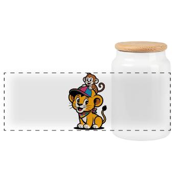 Lion et Singe mignons – Meilleurs amis - Boîte à biscuits avec couvercle en bois - blanc - Devant