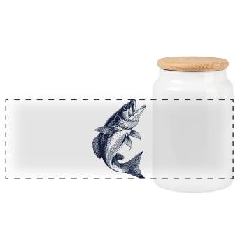 Jumping Perch | Vintage Angler Motif - Panoramic Cookie Jar with Wooden Lid - white - Front
