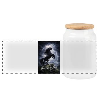 Unicorn in the Storm Freedom Spirit - Panoramic Cookie Jar with Wooden Lid - white - Front