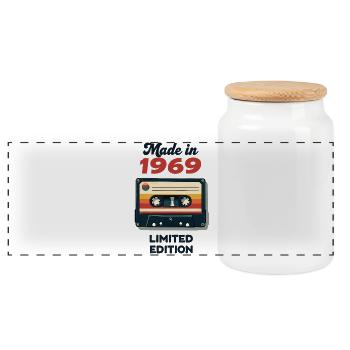 Fabriqué en 1969 – Cassette vintage - Boîte à biscuits avec couvercle en bois - blanc - Devant