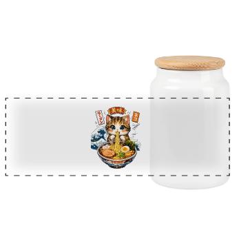 Ramen Noodles Cat Lover Retro Kawaii Cats - Panoramic Cookie Jar with Wooden Lid - white - Front