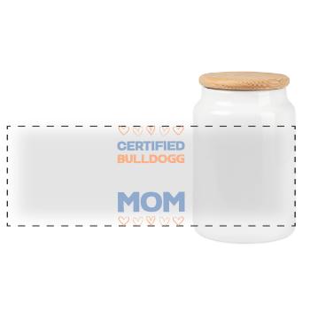 Certified Bulldog Mom Motif - Panoramic Cookie Jar with Wooden Lid - white - Front