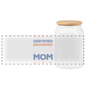 Certified dachshund mom - Panoramic Cookie Jar with Wooden Lid - white - Front