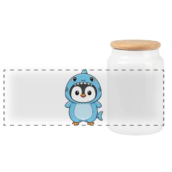 Cute Penguin Cartoon Costume Carnival Carnival - Panoramic Cookie Jar with Wooden Lid - white - Front