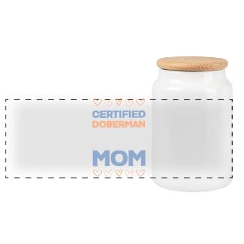 Doberman Mom Certified - Panoramic Cookie Jar with Wooden Lid - white - Front
