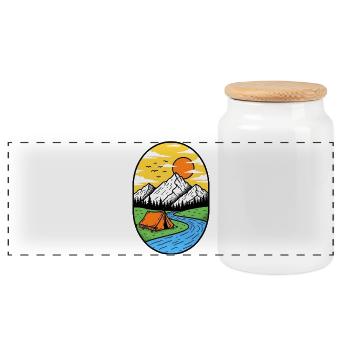 Mountain Sun Campfire Tent - Panoramic Cookie Jar with Wooden Lid - white - Front