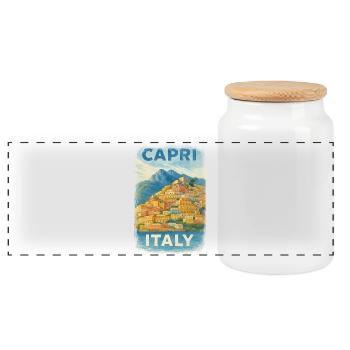 Capri Italien – Aquarell Reiseposter Mediterran - Panorama Keksdose mit Holzdeckel - Weiß - Vorne