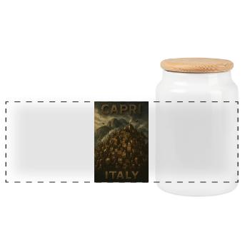 Capri Italy – Steampunk Travel Poster - Panoramic Cookie Jar with Wooden Lid - white - Front