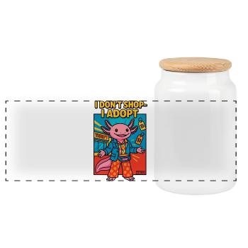 Axolotl shopping shopper hero - Panoramic Cookie Jar with Wooden Lid - white - Front