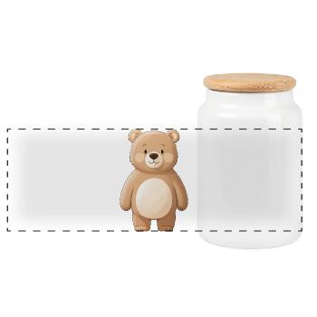 Cuddly Bear Trend Motif - Panoramic Cookie Jar with Wooden Lid - white - Front